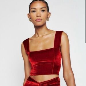 NEW Reformation Giulia Velvet Orange Blood Cropped Top Size 12